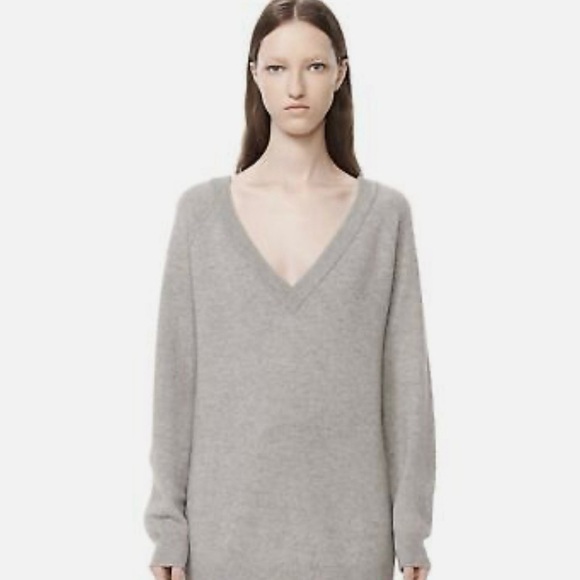 Moda International Sweaters - Moda International Cashmere/Cotton Light Gray V-Neck Long Sleeve Tunic Sweater S